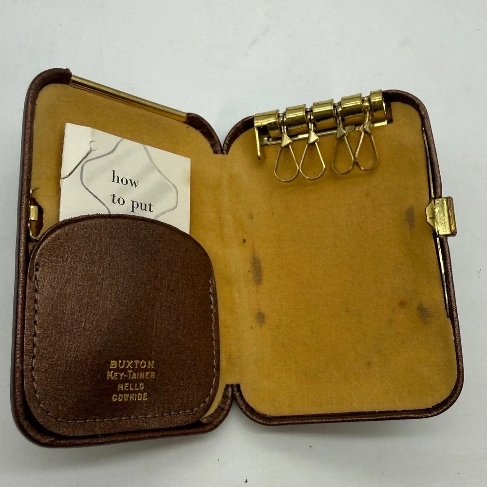 Vintage Lady Buxton Brown Mello Cowhide Wallet and Key Case Set Gold Accents